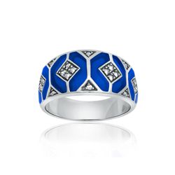 Blue Enamel and Marcasite Octagon Ring